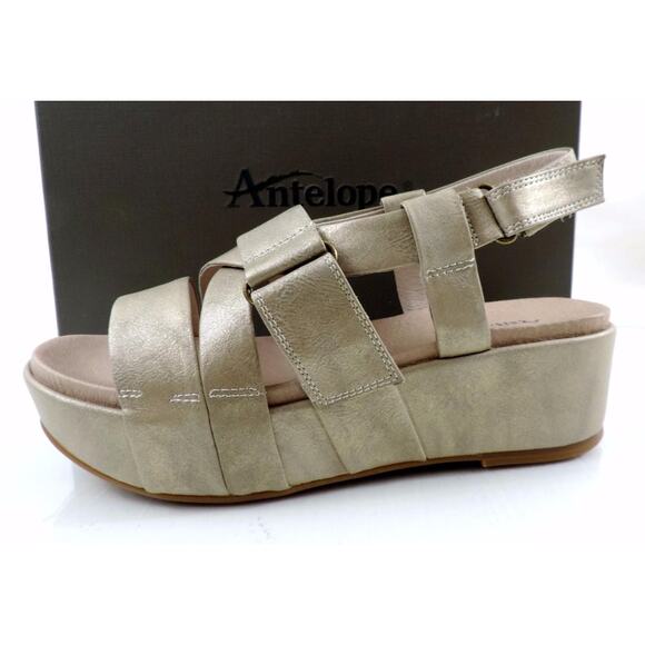 Antelope Shoes - Women's Shoes Antelope 405 Double Vel Wedge Sandal Metallic Grey Size 10 / EU 41